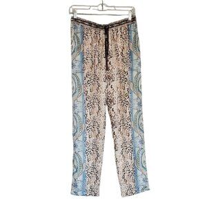 Hale Bob Chettah paisley wide‎ leg pants pull on blue tan small pockets